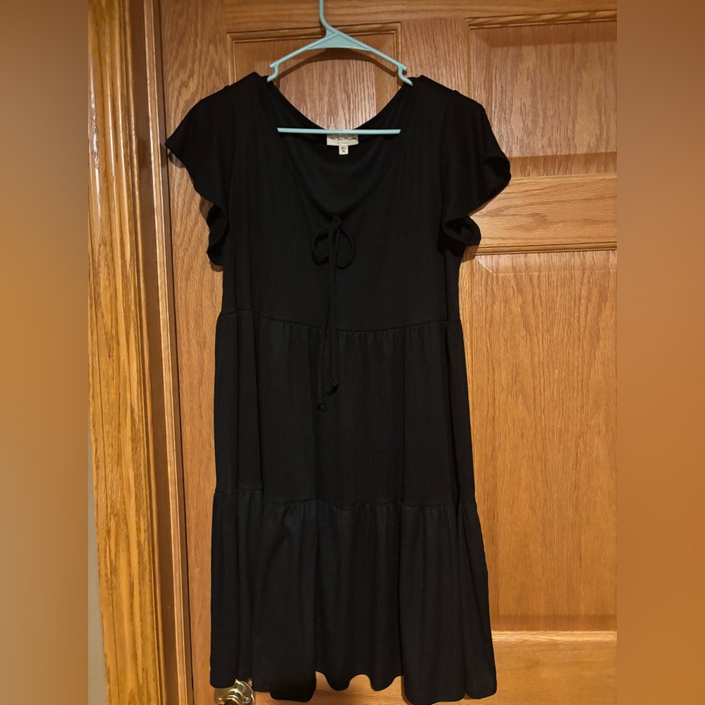 See You Monday Classic Black Dress with ruffles and tie